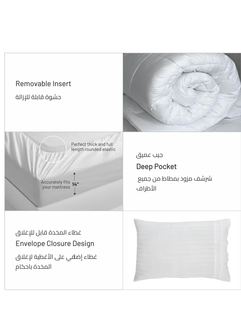 Donetella Comforter Set 4-Pcs Single Size Bed Fits(120 x 200 Cm) Bedding With Pom pom Lace And Removable Filler, White