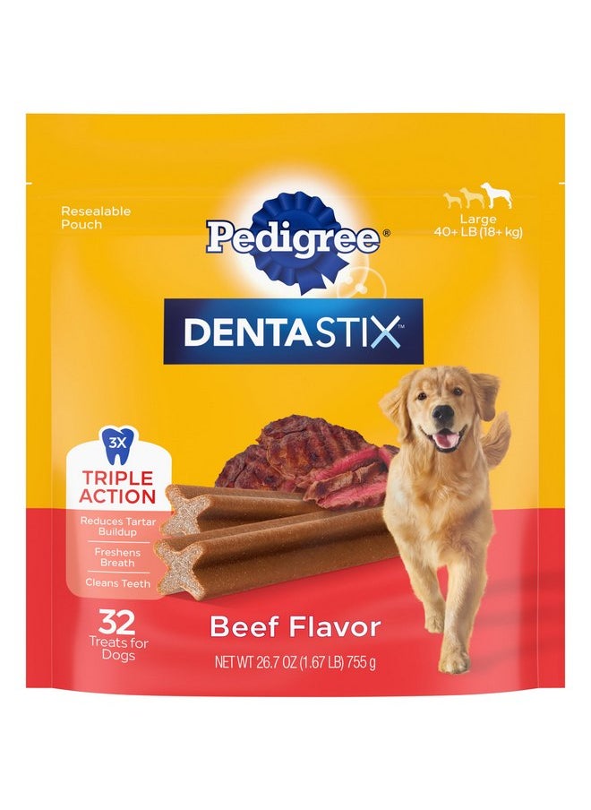 Pedigree PEDIGREE DENTASTIX Large Dog Dental Treats Beef Flavor Dental Bones, 1.72 lb. Pack (32 Treats)  - Image 1