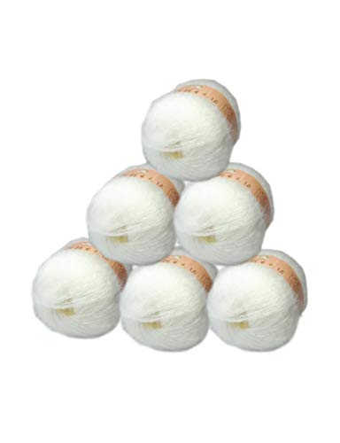 TrueValue 6 Balls Angora Mohair Wool Yarn Soft Fingering Baby Mohair Cashmere Hand Crochet Yarn for Knitting DIY Scarf Sweater Thread 300g (White) - Image 1