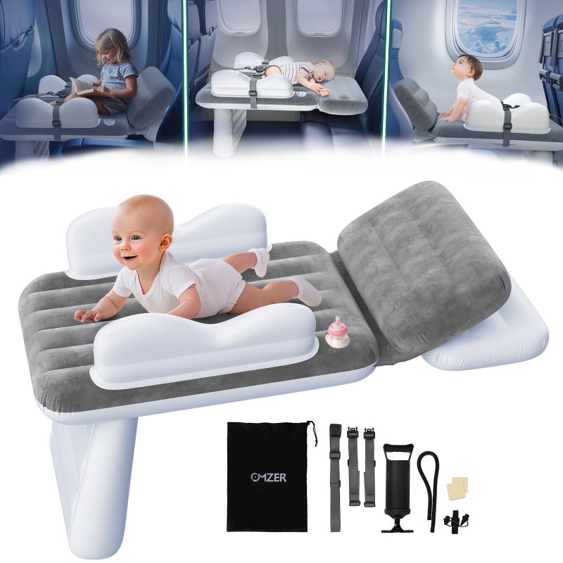 Omzer Inflatable Toddler Airplane Bed: Large Airplane Seat Extender for Kids with Cup Holder & Seat Belt - Portable Baby Travel Bed with Travel Bag & Hand Pump - Image 1