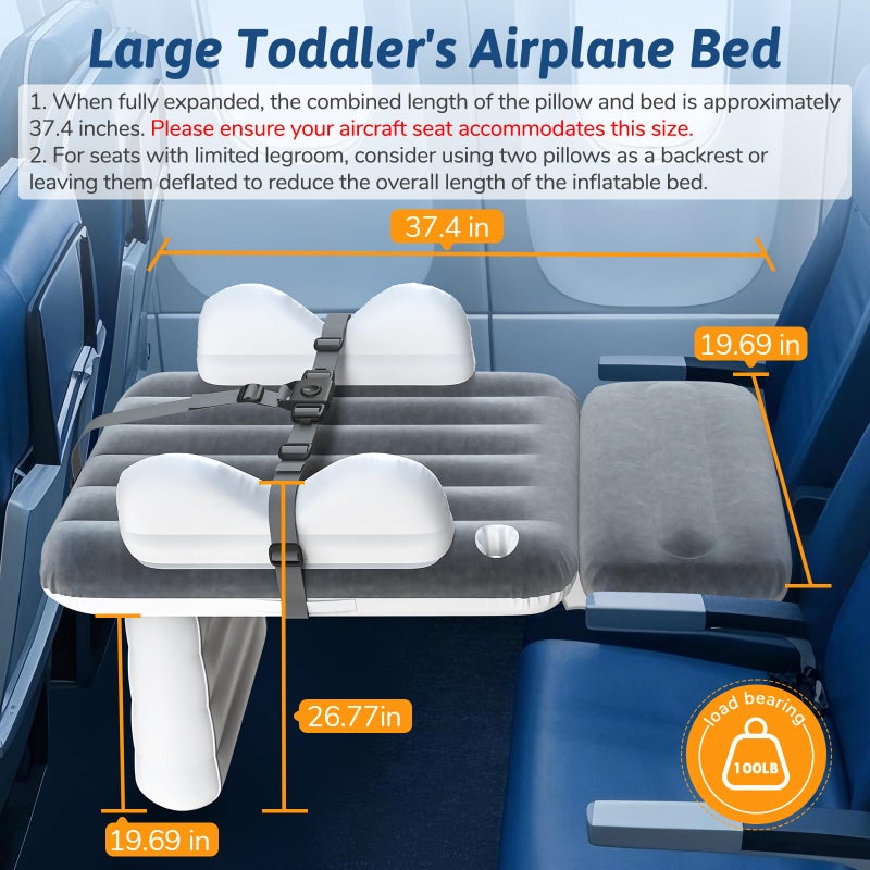 Omzer Inflatable Toddler Airplane Bed: Large Airplane Seat Extender for Kids with Cup Holder & Seat Belt - Portable Baby Travel Bed with Travel Bag & Hand Pump - Image 2