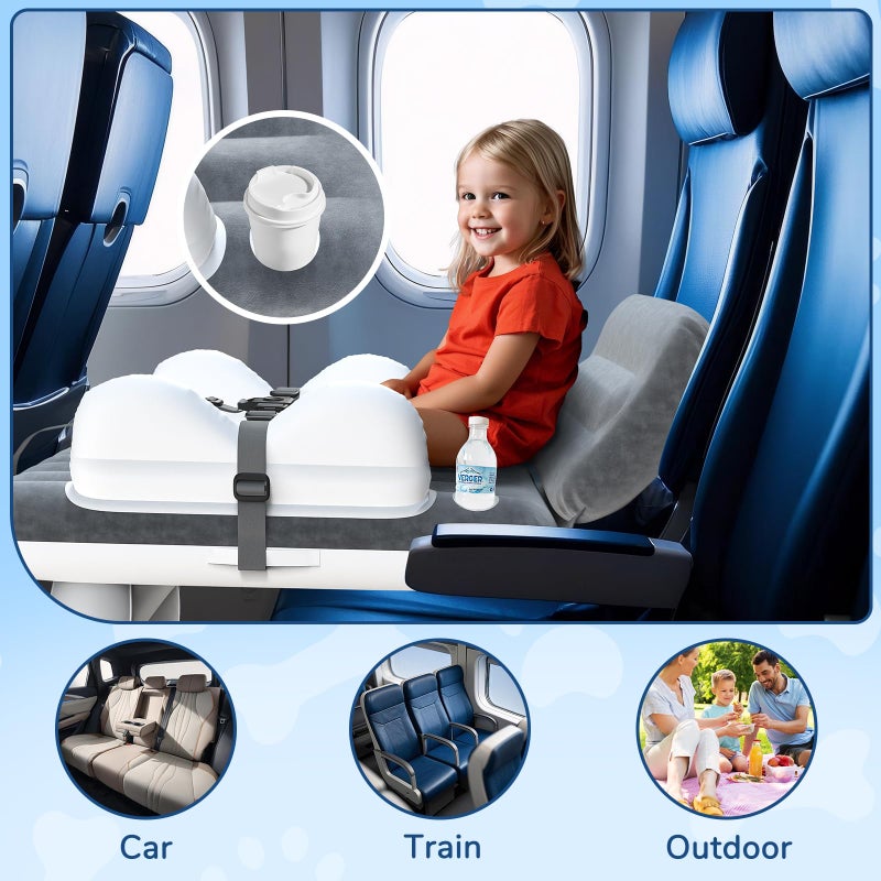Omzer Inflatable Toddler Airplane Bed: Large Airplane Seat Extender for Kids with Cup Holder & Seat Belt - Portable Baby Travel Bed with Travel Bag & Hand Pump - Image 5
