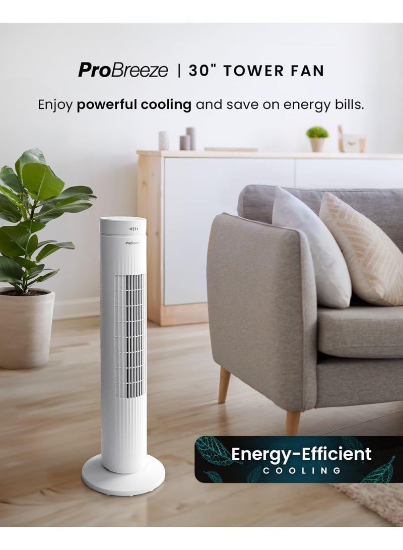 Pro Breeze 30" Tower Fan with 7-Hour Digital Timer, Remote Control, 3 Cooling Fan Modes & LED Light Indicator - Powerful & Energy-Efficient Electric Fan for Home and Office  - Image 2