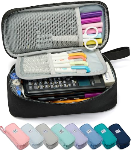 SPACEMATE Pencil Case Pouch Box Bag School Supplies Girls Boys Kids Cute Preppy Stuff Large Big Capacity Aesthetic Pen Organizer Back to College Stationary Black Classic Stlye 1800ml - Image 1