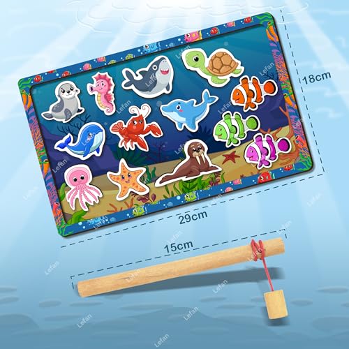 Lefan Wooden Magnetic Fishing Game for Kids Montessori Toddler Toy with 1 Magnetic Rod and Assorted Wooden Fish Fine Motor Skill Development Toy for Boys & Girls Ages 3 4 5 6 7+ - Image 4