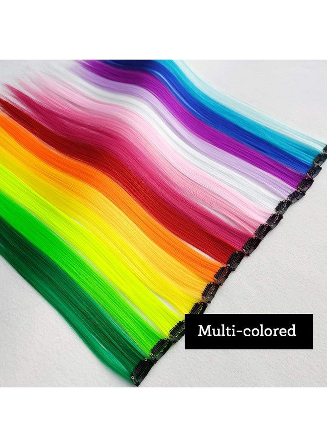 KGBFASS 32Packs Colored Hair Extensions 20Inch Straight Color Clip In On Hair Extension Rainbow Party Highlights Synthetic Hairpiece For Girls (16 Colors) - Image 3