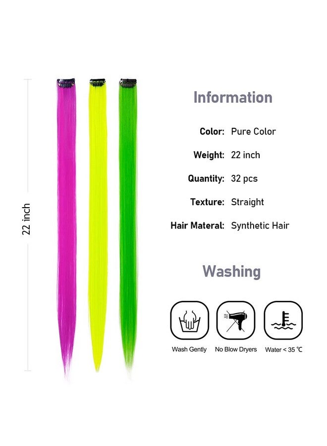 KGBFASS 32Packs Colored Hair Extensions 20Inch Straight Color Clip In On Hair Extension Rainbow Party Highlights Synthetic Hairpiece For Girls (16 Colors) - Image 4