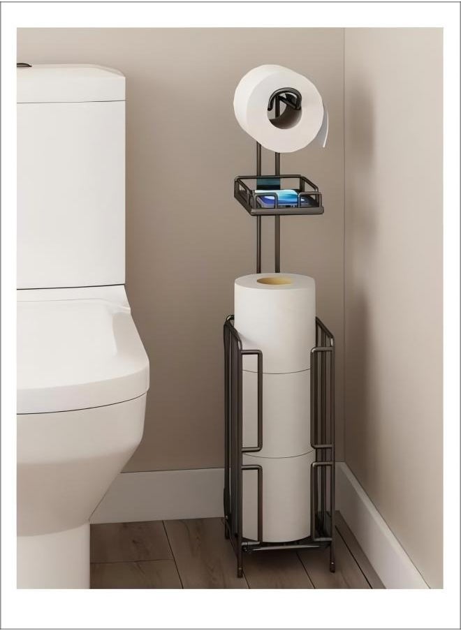Generic - Toilet Paper Holder Stand Tissue Paper Roll Dispenser  Shelf For Bathroom Storage Metal Toilet Roll Holder Paper Towel Stand  Holds Reserve Mega Rolls Bathroom Freestanding Toilet Tissue Storage - Image 1