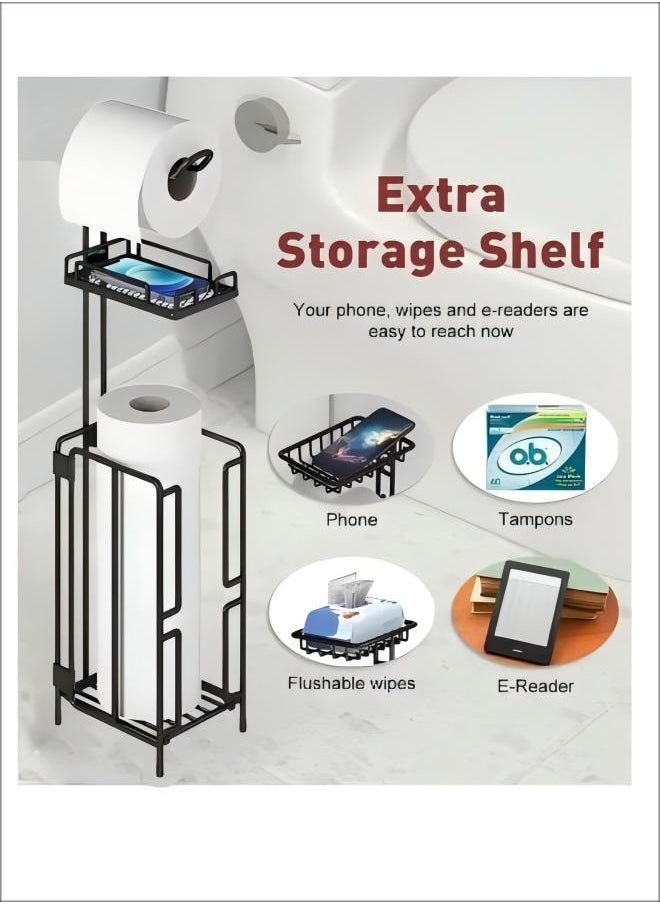 Generic - Toilet Paper Holder Stand Tissue Paper Roll Dispenser  Shelf For Bathroom Storage Metal Toilet Roll Holder Paper Towel Stand  Holds Reserve Mega Rolls Bathroom Freestanding Toilet Tissue Storage - Image 1