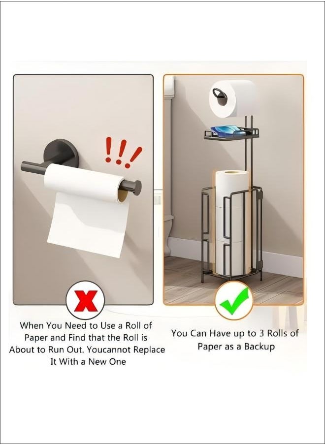 Generic - Toilet Paper Holder Stand Tissue Paper Roll Dispenser  Shelf For Bathroom Storage Metal Toilet Roll Holder Paper Towel Stand  Holds Reserve Mega Rolls Bathroom Freestanding Toilet Tissue Storage - Image 1