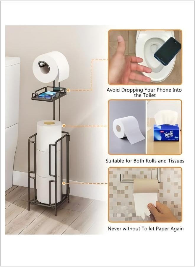 Generic - Toilet Paper Holder Stand Tissue Paper Roll Dispenser  Shelf For Bathroom Storage Metal Toilet Roll Holder Paper Towel Stand  Holds Reserve Mega Rolls Bathroom Freestanding Toilet Tissue Storage - Image 1