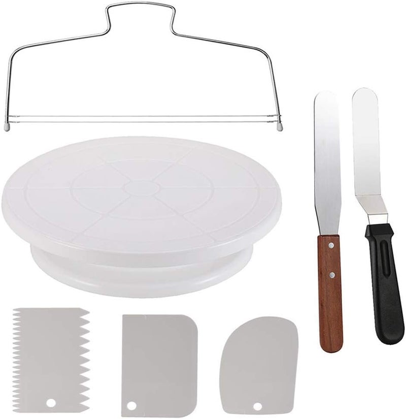 Miecux Cake Decorating Turntable,Cake Decorating Supplies with Decorating Comb/Icing Smoother(3pcs),2 Icing Spatula with Sided & Angled … - Image 1