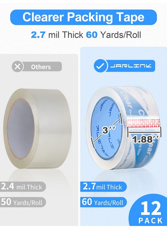 JARLINK Clearer Packing Tape 12 Rolls Heavy Duty Packaging Tape For Shipping Packaging Moving Sealing 2.7Mil Thick 1.88 Inches Wide 60 Yards Per Roll 720 Total Yards  - Image 3
