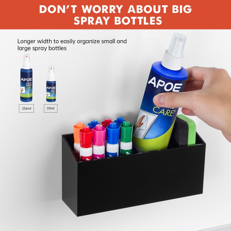 Banafich Magnetic Dry Erase Marker Holder, Acrylic Magnet Pen Holder for Whiteboard, Refrigerator, Magnetic Fridge Organizer for Office, Classroom, Whiteboard Maker Holder, Locker Organizer(Black) - Image 3