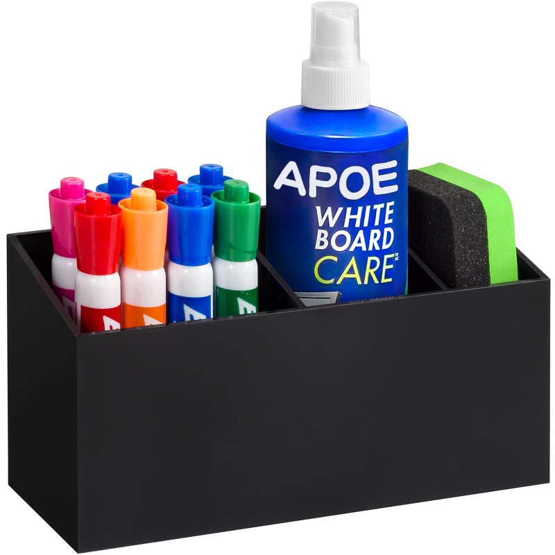 Banafich Magnetic Dry Erase Marker Holder, Acrylic Magnet Pen Holder for Whiteboard, Refrigerator, Magnetic Fridge Organizer for Office, Classroom, Whiteboard Maker Holder, Locker Organizer(Black) - Image 1