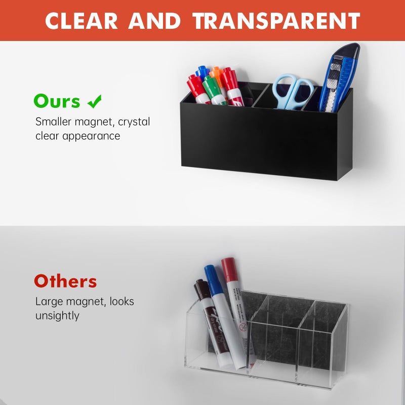 Banafich Magnetic Dry Erase Marker Holder, Acrylic Magnet Pen Holder for Whiteboard, Refrigerator, Magnetic Fridge Organizer for Office, Classroom, Whiteboard Maker Holder, Locker Organizer(Black) - Image 4