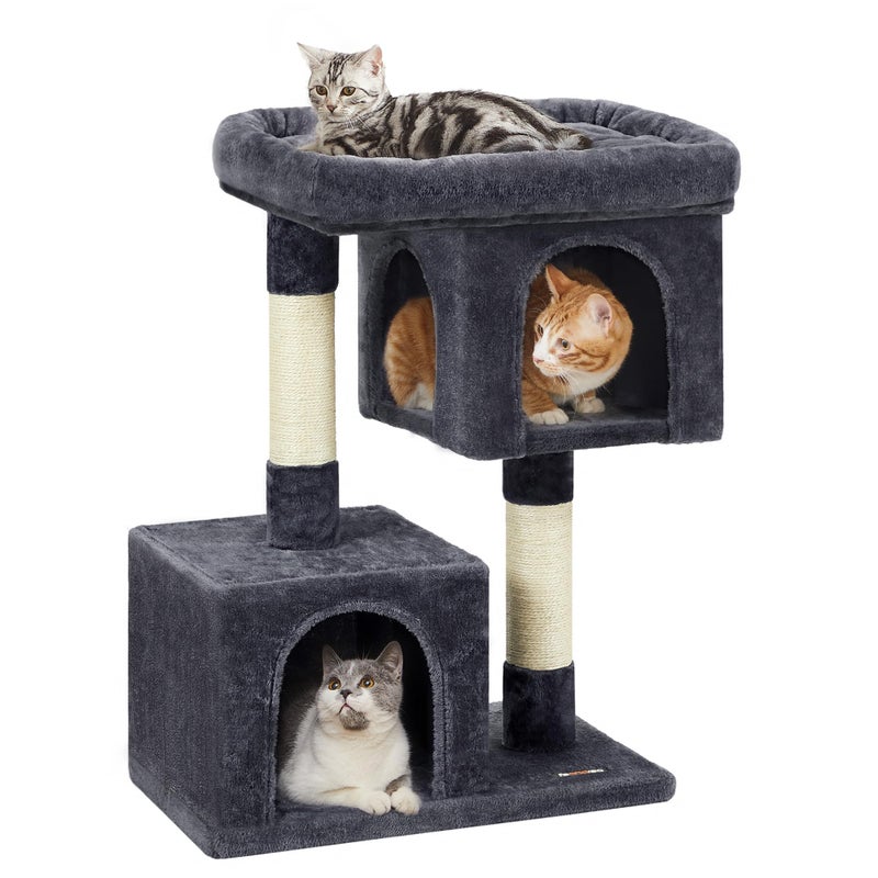 Feandrea Cat Tree, 33.1-Inch Cat Tower, Plush Condo for Large Cats up to 16 lb, Large Perch, 2 Caves, Scratching Post, Smoky Gray UPCT61G - Image 1