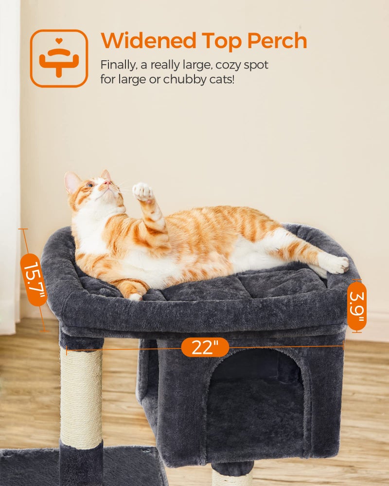 Feandrea Cat Tree, 33.1-Inch Cat Tower, Plush Condo for Large Cats up to 16 lb, Large Perch, 2 Caves, Scratching Post, Smoky Gray UPCT61G - Image 3