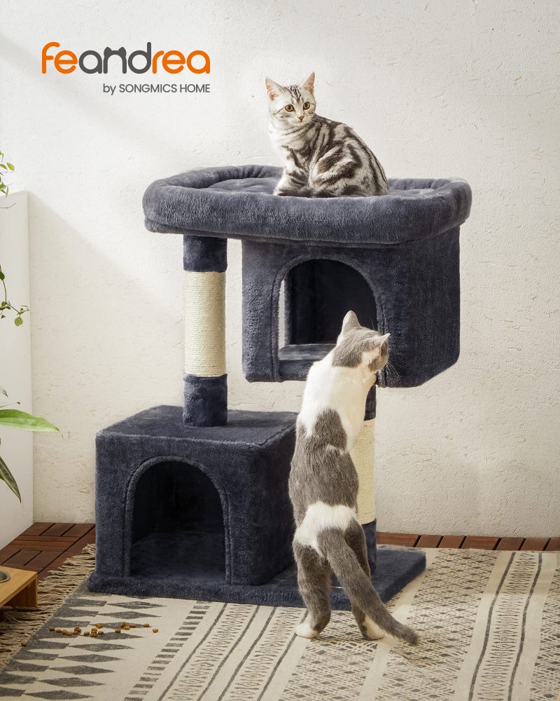 Feandrea Cat Tree, 33.1-Inch Cat Tower, Plush Condo for Large Cats up to 16 lb, Large Perch, 2 Caves, Scratching Post, Smoky Gray UPCT61G - Image 2