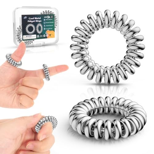 SMALL FISH Fidget Toys Adults Sensory Rings Metal Fidget Rings for Stress Relief 2 Pack Sensory Stim Toys for ADHD Autism Acupressure Ring for Finger Massage Fidgets for Office School Easter Basket Stuffers - Image 1