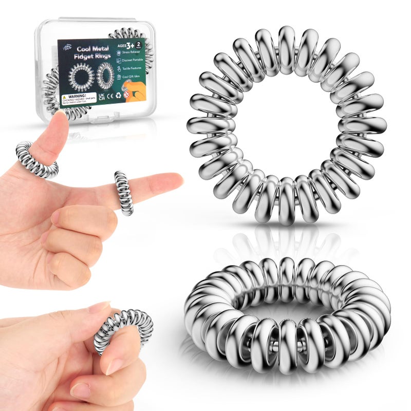 SMALL FISH Fidget Toys Adults Sensory Rings Metal Fidget Rings for Stress Relief 2 Pack Sensory Stim Toys for ADHD Autism Acupressure Ring for Finger Massage Fidgets for Office School Easter Basket Stuffers - Image 3