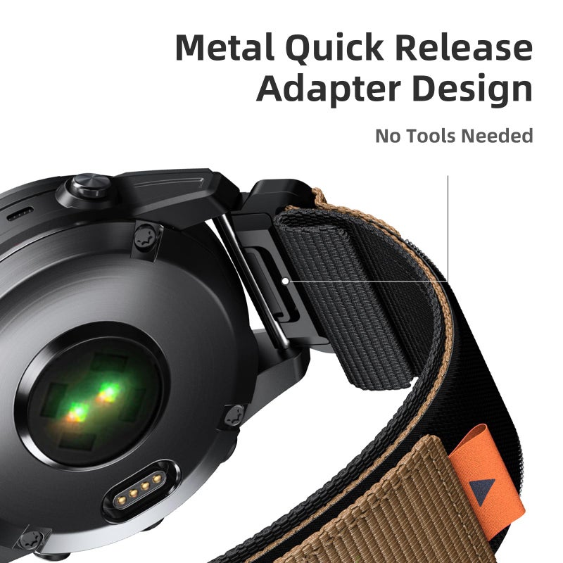 ANCOOL حزام ANCOOL لساعة Fenix 7 / حزام Fenix 6 Pro / حزام Fenix 5 22 مم حزام ساعة نايلون بديل لساعة Fenix 7 Pro / Forerunner 965 / 955 / 945 (أسود / كاكي) - Image 5