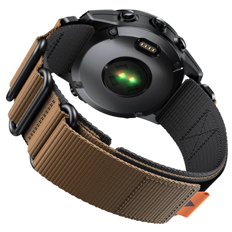 ANCOOL حزام ANCOOL لساعة Fenix 7 / حزام Fenix 6 Pro / حزام Fenix 5 22 مم حزام ساعة نايلون بديل لساعة Fenix 7 Pro / Forerunner 965 / 955 / 945 (أسود / كاكي) - Image 1