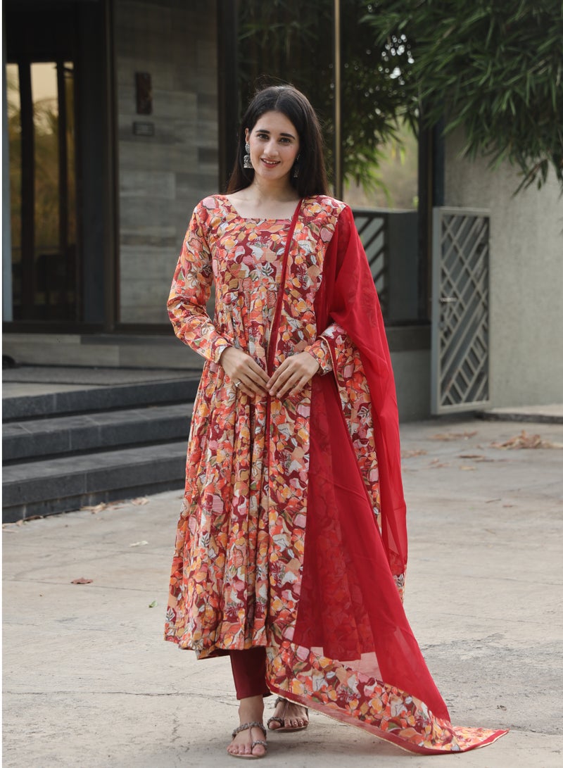 Crossed PRINT PREMIUM READYMADE ANARKALI SUIT SET  - Image 1