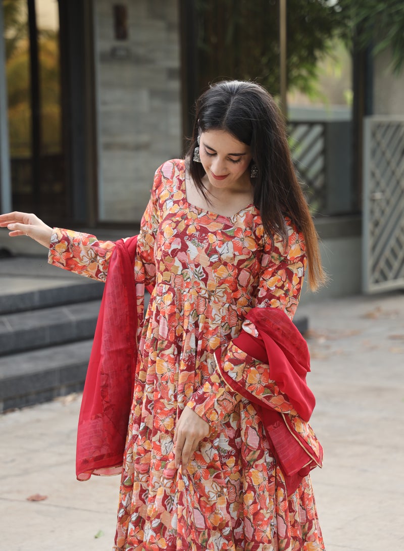 Crossed PRINT PREMIUM READYMADE ANARKALI SUIT SET  - Image 5