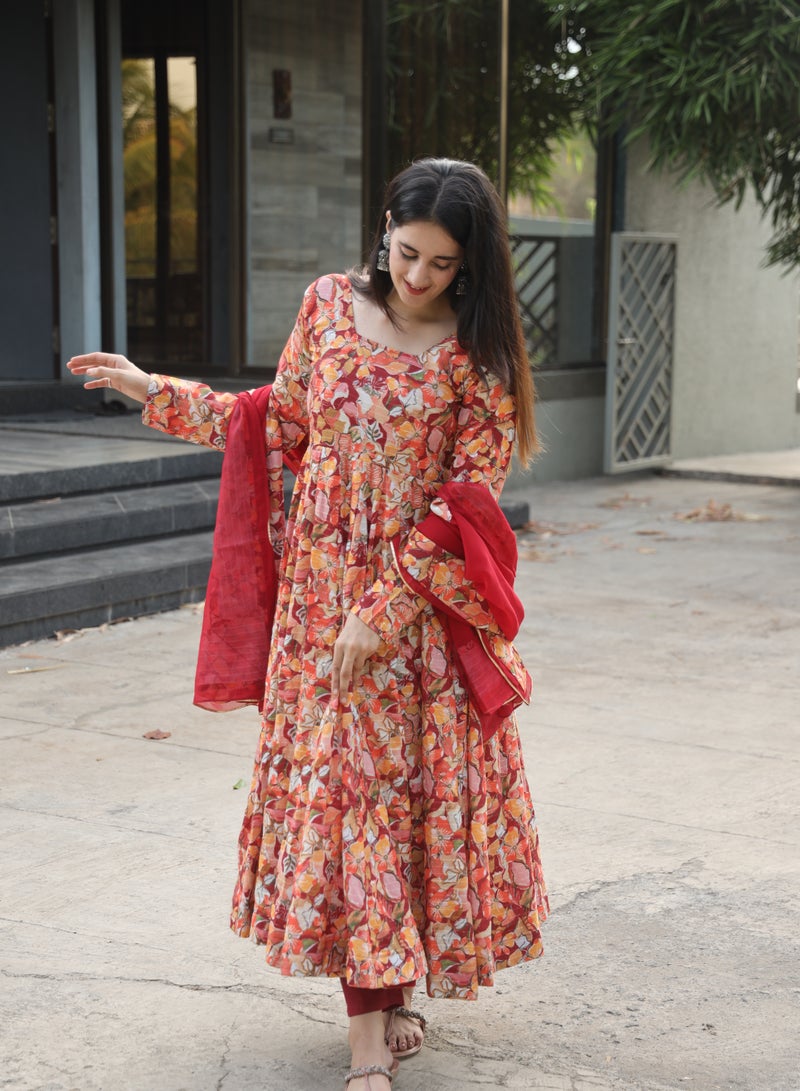 Crossed PRINT PREMIUM READYMADE ANARKALI SUIT SET  - Image 3