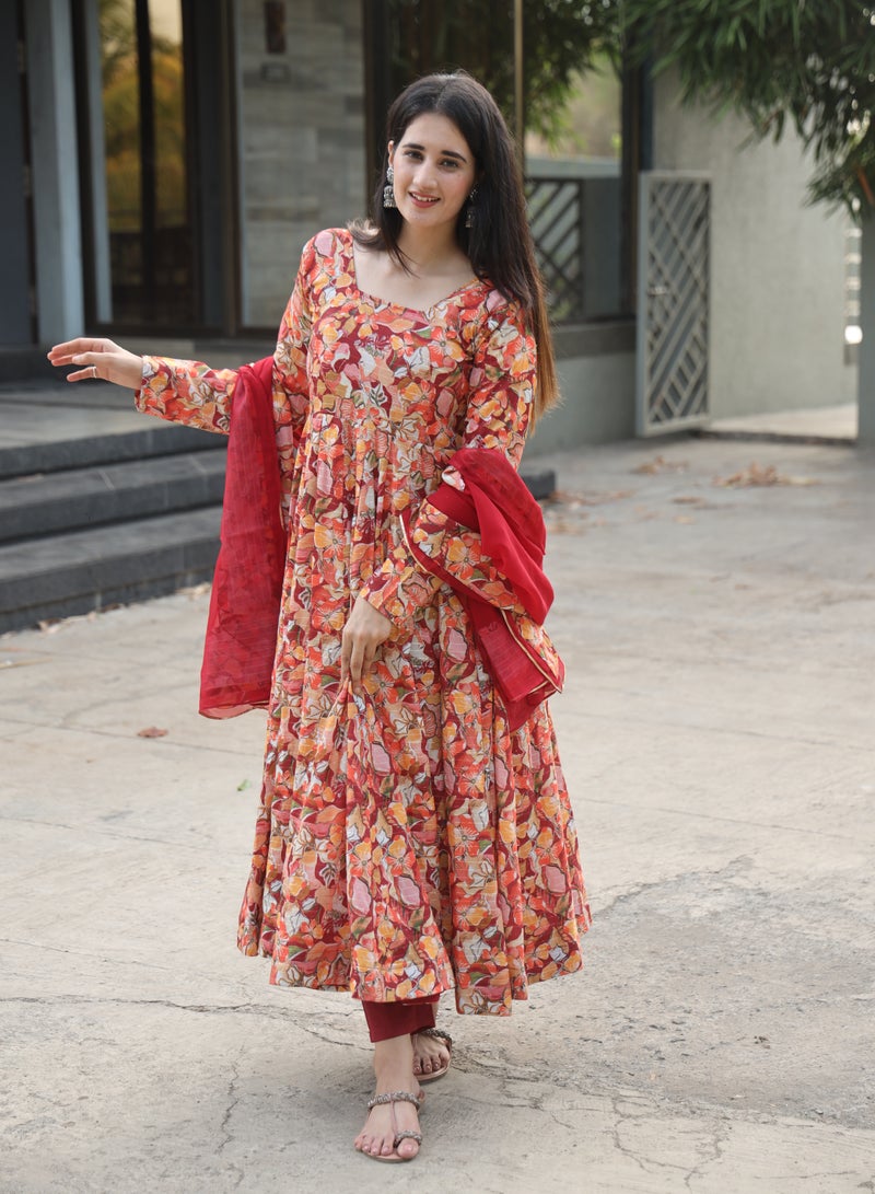 Crossed PRINT PREMIUM READYMADE ANARKALI SUIT SET  - Image 4