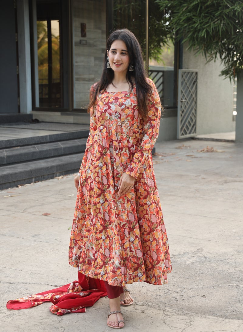 Crossed PRINT PREMIUM READYMADE ANARKALI SUIT SET  - Image 2