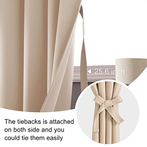 JIUZHEN Blackout Curtains for Bedroom– Thermal Insulated,Noise Reducing Room Darkening Rod Pocket Curtains for Living Room, Set of 2 Panels with Tiebacks, 42 x 63 inch Long, Beige - Image 5