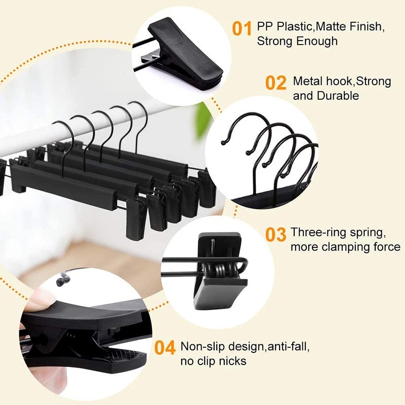 Lamitocs Skirt Hangersï¼ŒPants Hangers with Clipsï¼Œ360 Â° Swivel Hooks Space Saving Hangers for Pants, Skirts, Clothes, Jeans (10Pack, Black) - Image 2