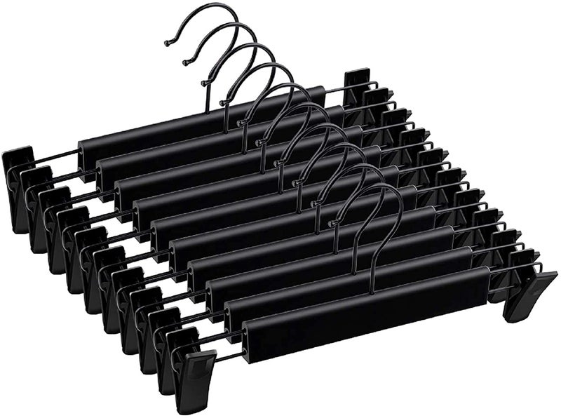 Lamitocs Skirt Hangersï¼ŒPants Hangers with Clipsï¼Œ360 Â° Swivel Hooks Space Saving Hangers for Pants, Skirts, Clothes, Jeans (10Pack, Black) - Image 1