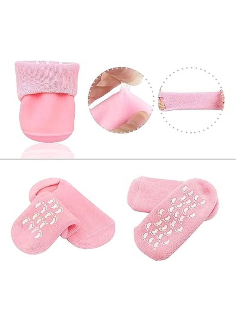 Moisturizing gel gloves and socks. This set features a soft silicone lining that ensures comfort during use. Pink color. These gloves and socks give you a touch of elegance while taking care of yourself.