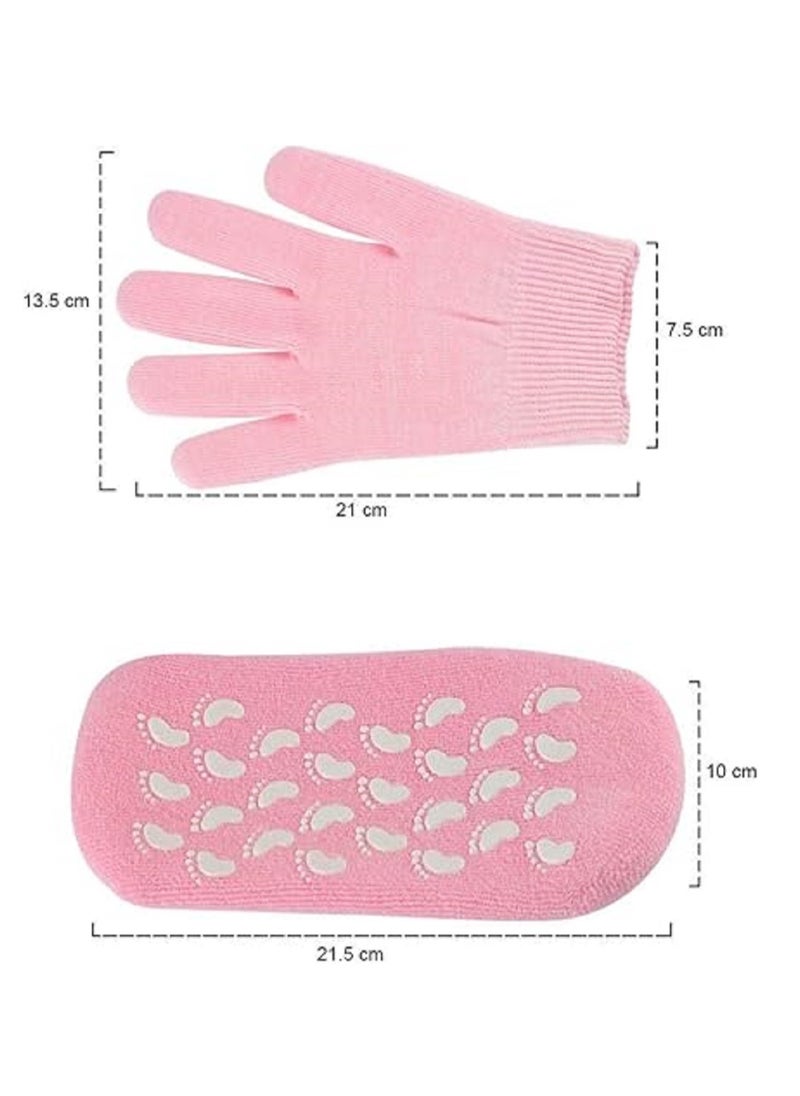 Moisturizing gel gloves and socks. This set features a soft silicone lining that ensures comfort during use. Pink color. These gloves and socks give you a touch of elegance while taking care of yourself.