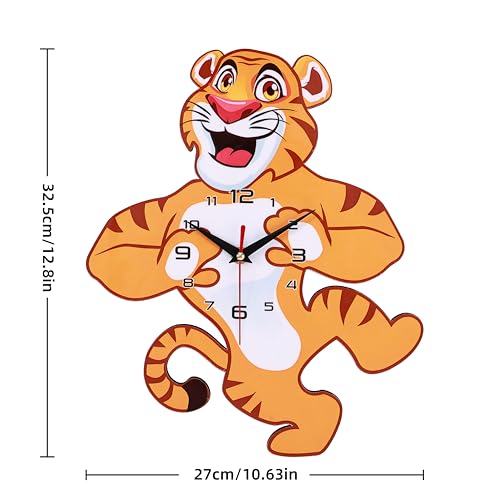 De'rons Decorative Silent Non-Ticking Cartoon Wall Clock for Kids Room Bedrooms Classrooms Playrooms Nursery School Wall Decor Washable Without Glass Clocks for Child Room Décor 35.5 x 27 Cm (Tiger) - Image 2