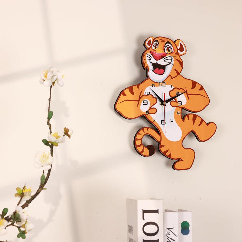 De'rons Decorative Silent Non-Ticking Cartoon Wall Clock for Kids Room Bedrooms Classrooms Playrooms Nursery School Wall Decor Washable Without Glass Clocks for Child Room Décor 35.5 x 27 Cm (Tiger) - Image 5