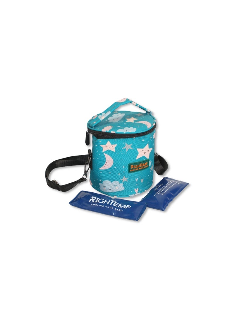 حقيبة تبريد حليب الأم من رايت تمب مع 2 كيس جل - لون أزرق فاتح بنقشة نجوم - Image 1