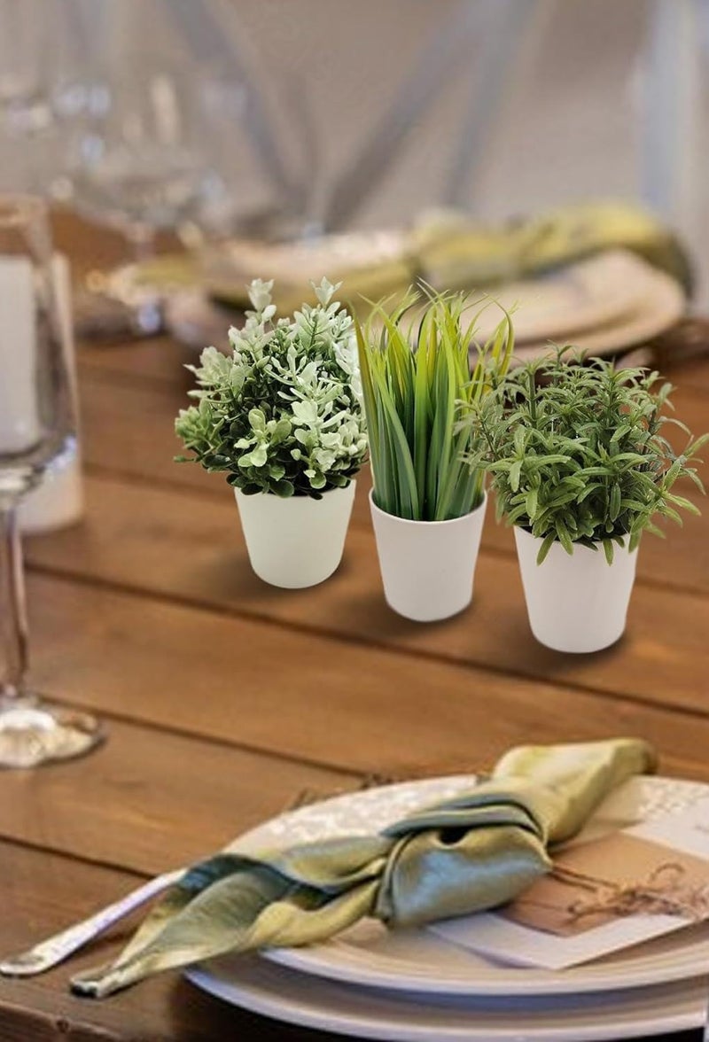 PAPERI Artificial Mini Plants for Home Décor – Fake Rosemary, Wheatgrass & Thyme in Pots, Indoor Plants for Bathroom, Living Room Table Decorations,Small Plastic Trees, Arrangements(Set 3) - Image 1