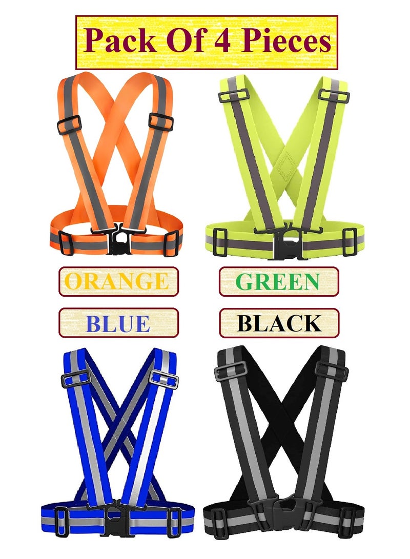 Generic 4 Pieces Adjustable Reflective Visibility Elastic Safety Belt For Night Running Construction Traffic Warehouse Visibility Security Jacket Reflective Strips Gear (Multicolor)  - Image 1