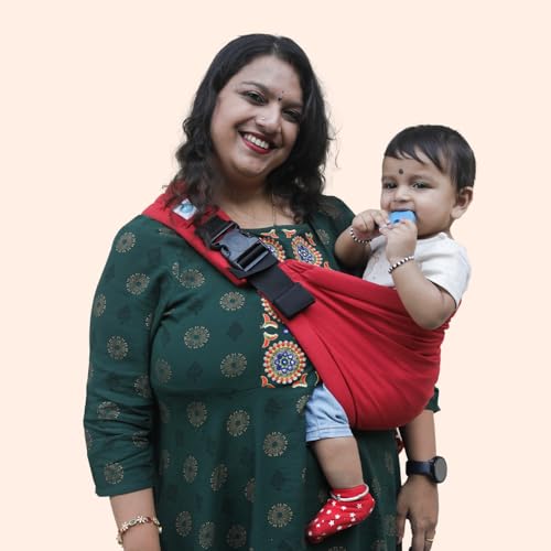 Soulslings Imbu Buckle Hip Sling Baby Carrier -100% Cotton - Ruby | Baby Toddler Carrier | Baby Sling Carrier | Lightweight Sling Baby Carrier for Babies & Toddlers | Adjustable for 6 - 30 Months (Upto 20kg) | - Image 1