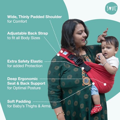 Soulslings Imbu Buckle Hip Sling Baby Carrier -100% Cotton - Ruby | Baby Toddler Carrier | Baby Sling Carrier | Lightweight Sling Baby Carrier for Babies & Toddlers | Adjustable for 6 - 30 Months (Upto 20kg) | - Image 5