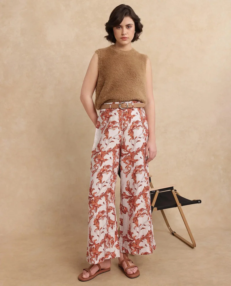 Rareism Women's Printed Flared Trouser