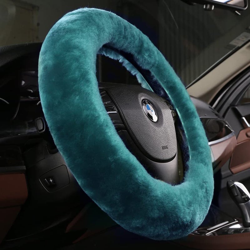 Generic New car wool steering wheel cover wool short plush cute wool car handle cover winter handle cover fur one Dark green 
