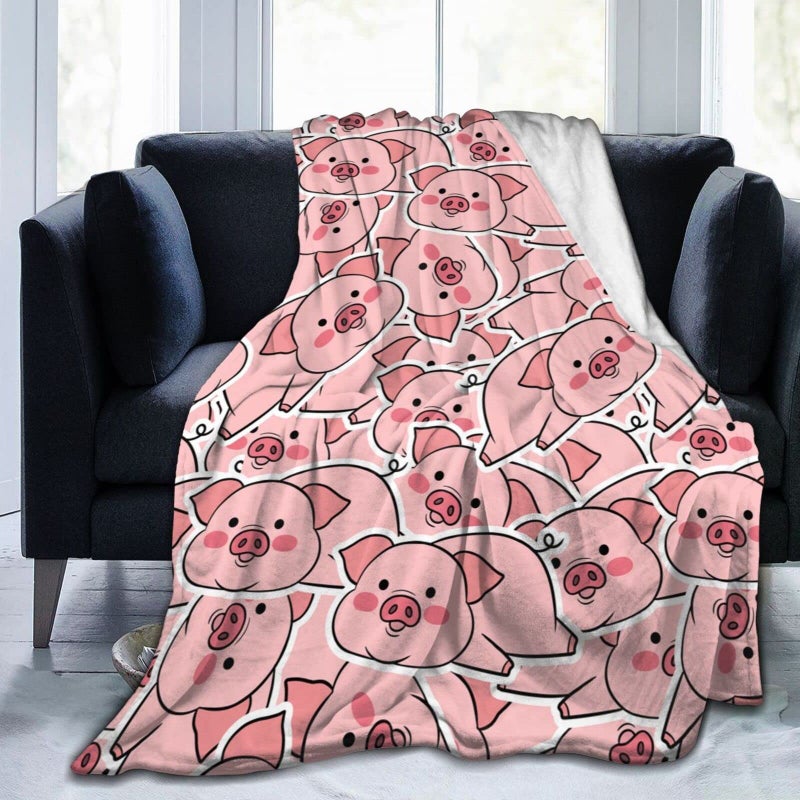 Cartoon Pink Pig Blanket Plush Lightweight Soft Flannel Fleece Throw Blankets Bedding for Bed Sofa Couch Living Room 50x40