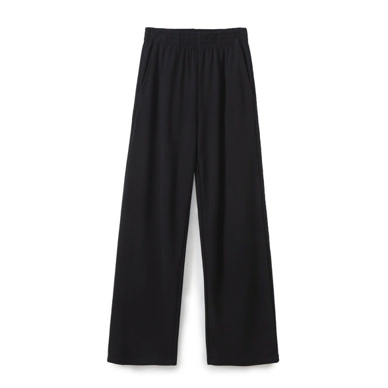 2024 Cross-border Summer European and American Womens Solid Color Base Shirt Round Neck Casual Loose T-shirt Straight Trousers E73815 Black Trousers A02