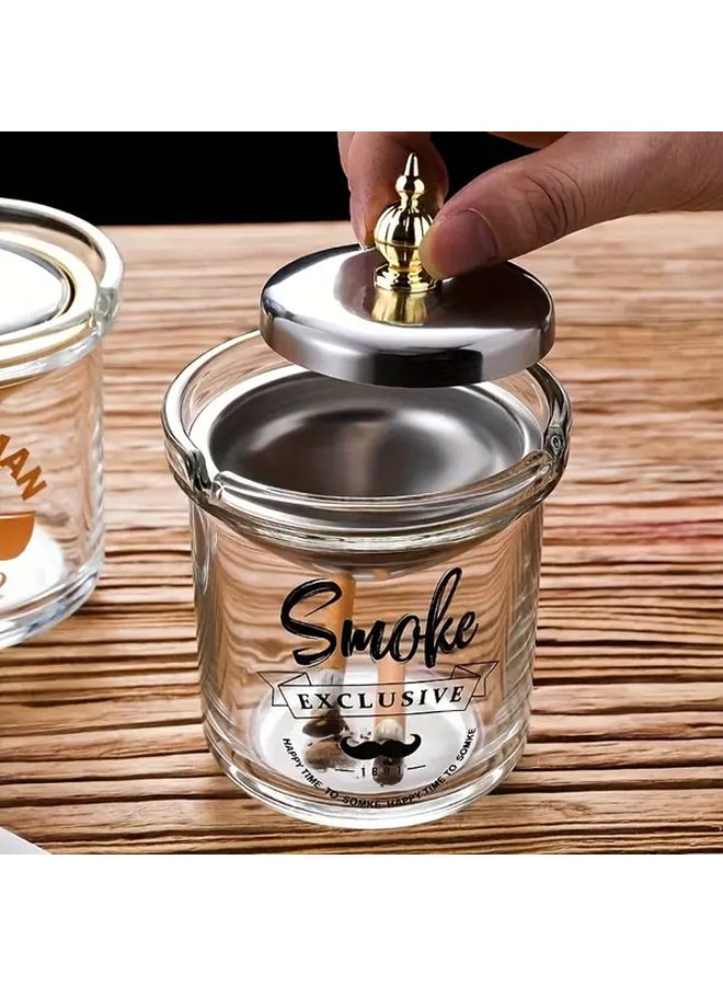 Stainless Steel Windproof Ashtray With Lid Glass Funnel Smoke Leakage Proof Oval Design - Image 2
