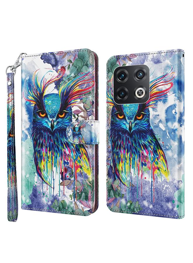 اس-توب جراب لهاتف OnePlus 10 Pro بنمط رسم ثلاثي الأبعاد مصنوع من مادة TPU + جلد PU - Image 1